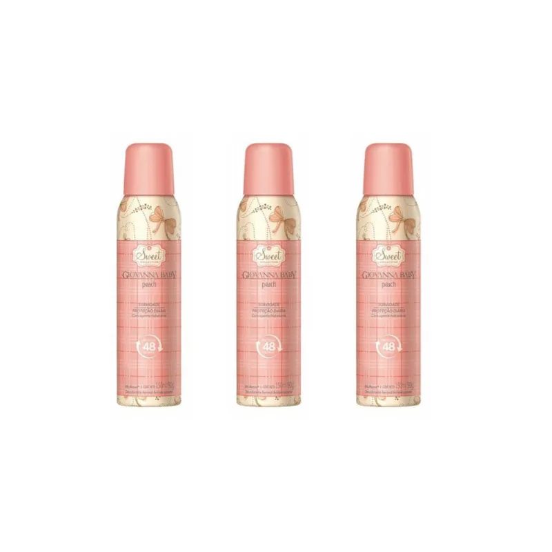 Desodorante Aerossol Giovanna Baby 150 ml Peach - Kit c/ 3un