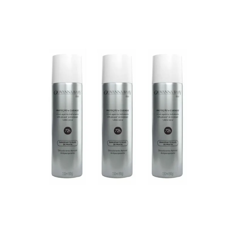 Desodorante Aerossol Giovanna Baby 150 ml Silver - Kit C/3un