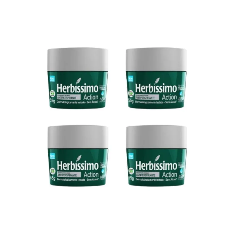 Desodorante Creme Action 55g Herbíssimo Kit 4un Antitranspirante Energizante Desodorante Creme Herbíssimo 55G Action - Kit Com 4Un