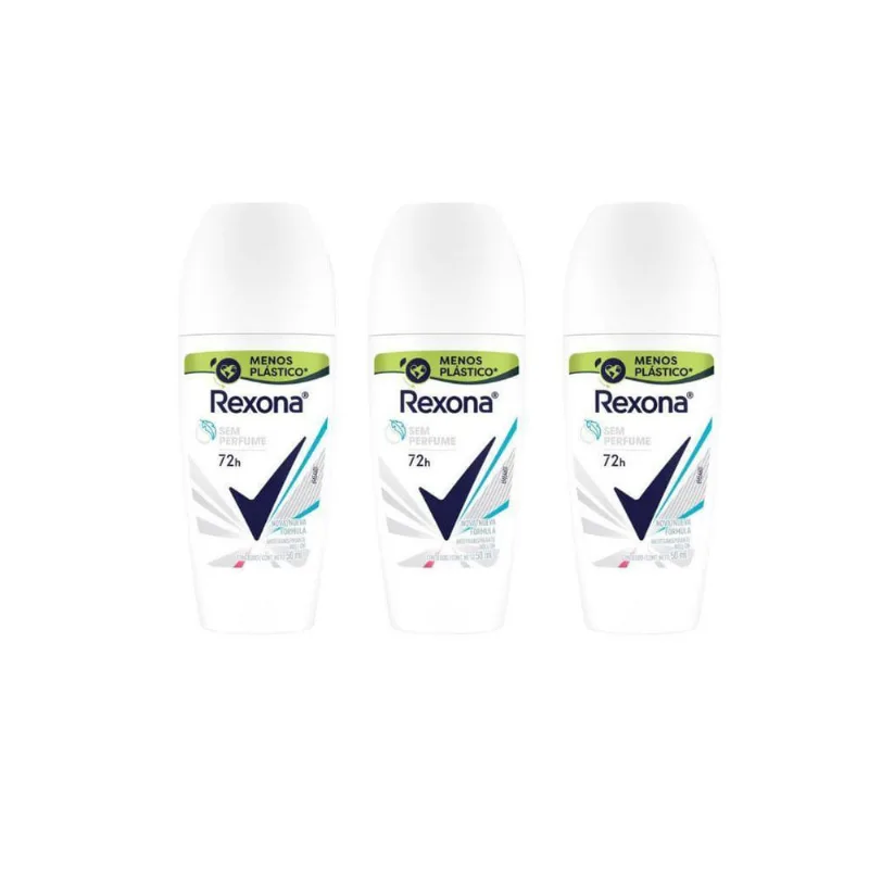 Desodorante Roll-On Rexona 50Ml Fem Sem Perfume Kit Com 3Un