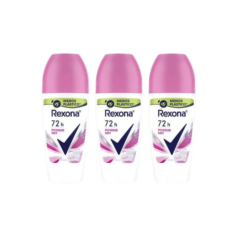 Desodorante Roll-On Rexona 50Ml Feminino Powder - Kit C/3Und