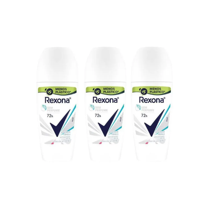 Desodorante Roll-On Rexona 50Ml Feminino Sem Perfume-Kit 3Un