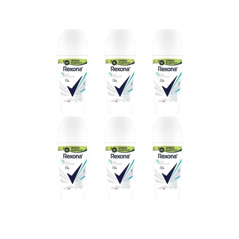 Desodorante Roll-On Rexona 50Ml Feminino Sem Perfume-Kit 6Un