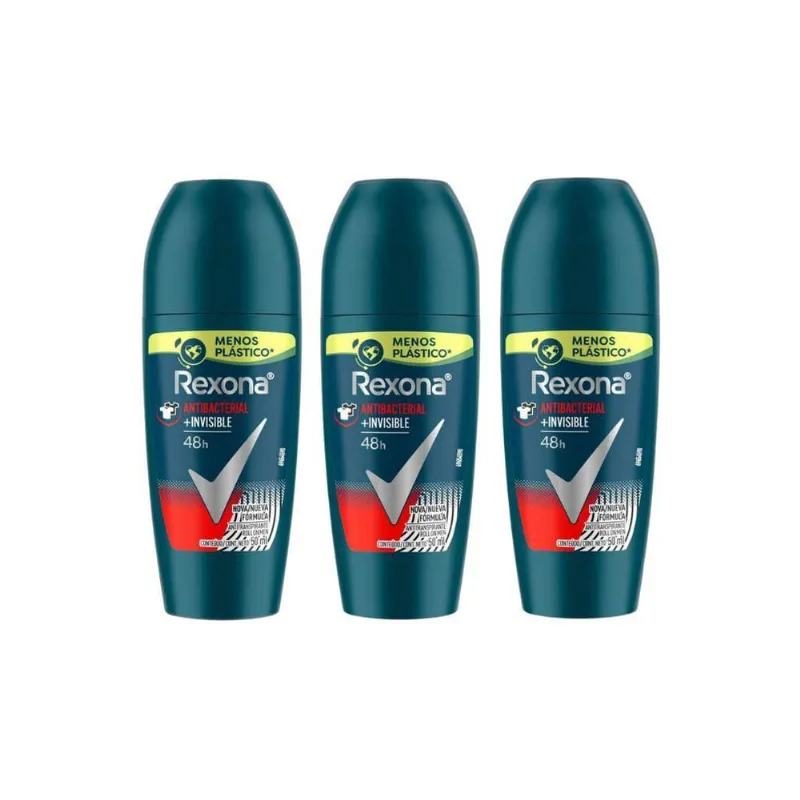 Desodorante Roll-On Rexona 50Ml Masc Antibac Invisib - 3Un