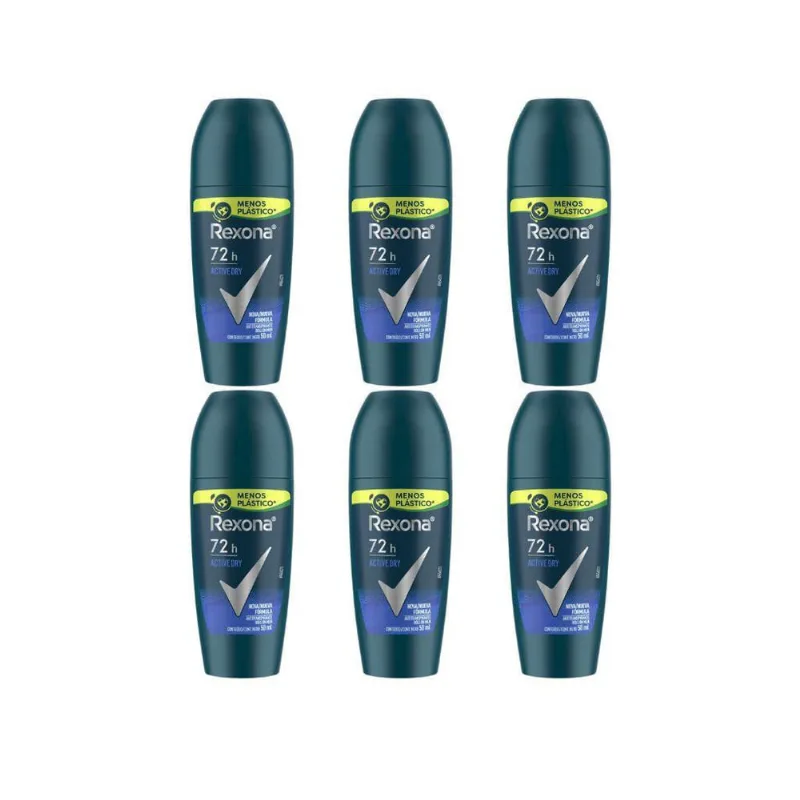 Desodorante Roll-On Rexona 50Ml Masculino Active - Kit C/6Un