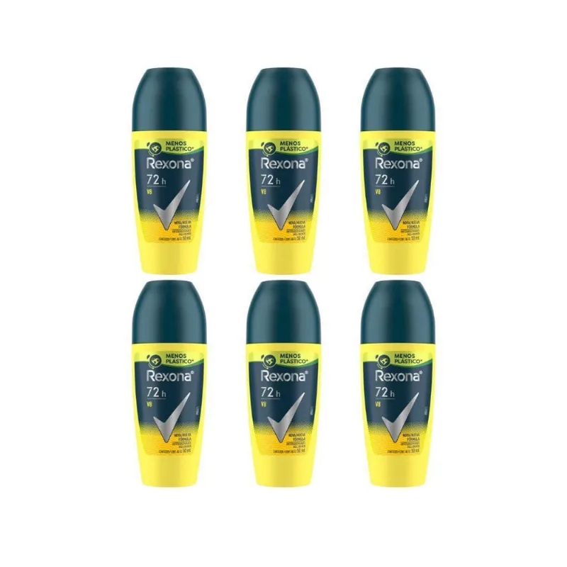 Desodorante Roll-On Rexona 50Ml Masculino V8 - Kit C/6Un