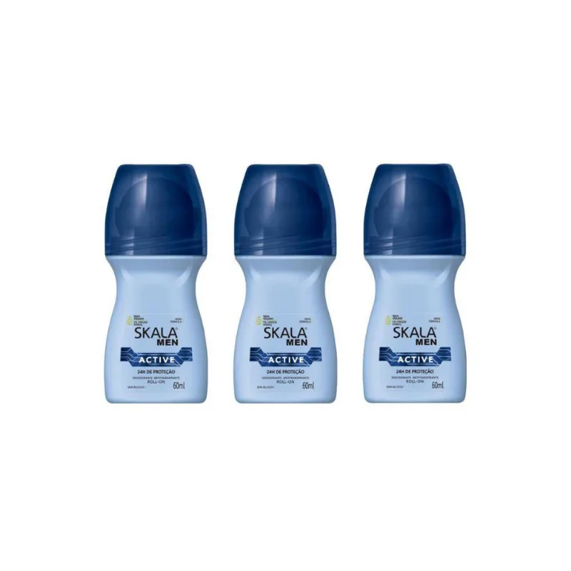 Desodorante Roll-On Skala 60Ml Masculino Active - Kit 3Un