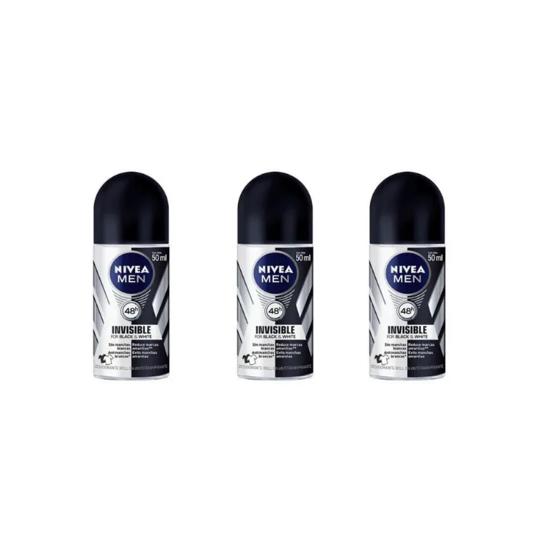 Desodorante Rollon Nivea 50Ml Masc Invisible Power -Kit 3Un