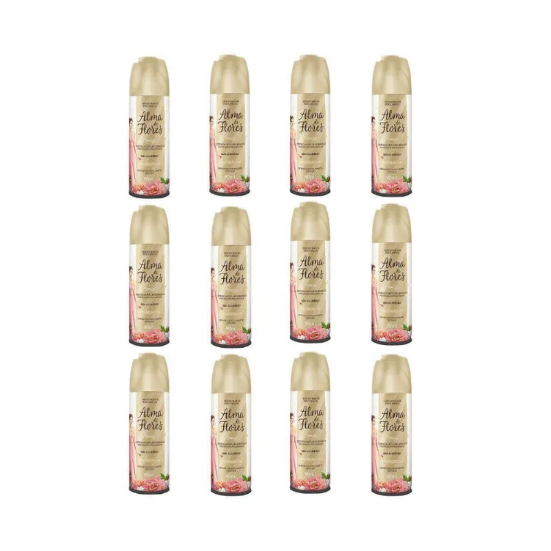 Desodorante Spray Essência de Flores Brancas 90ml Kit 12 Unidades Alma de Flores Antitranspirante Desodorante Spray Alma De Flores Es Flores Brancas 90Ml-12Un