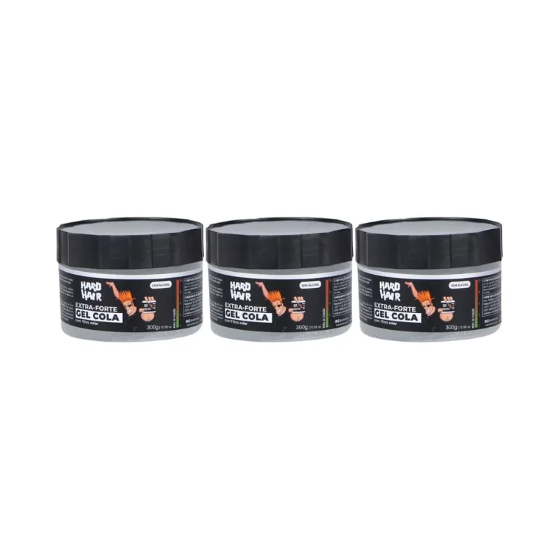 Gel Cola Fixador Hard Hair Incolor 300g-Kit C/3un