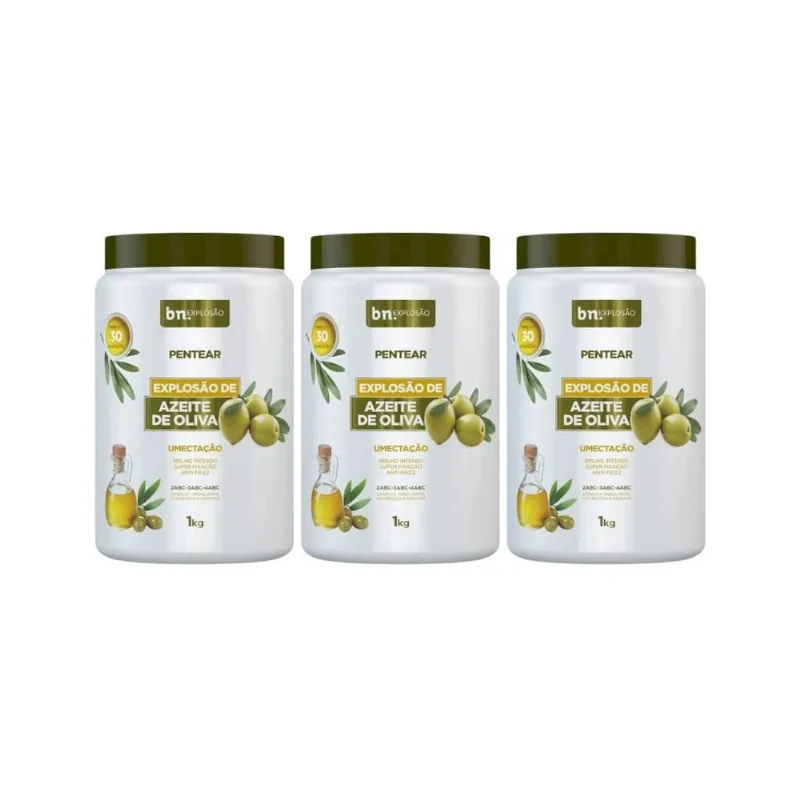 Creme Para Pentear Beleza Natural 1Kg Explosao Azeite-3Un