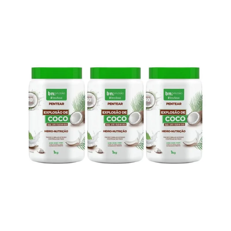Creme Para Pentear Beleza Natural 1Kg Explosao De Coco-3Un