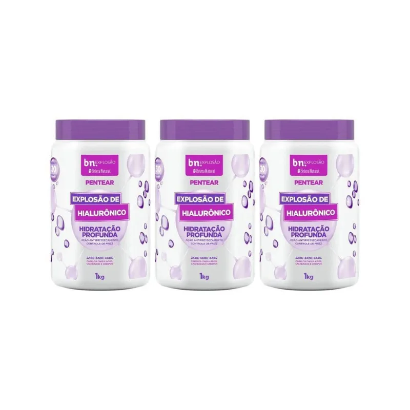Creme Para Pentear Beleza Natural 1Kg Explosao Hialuro-3Un