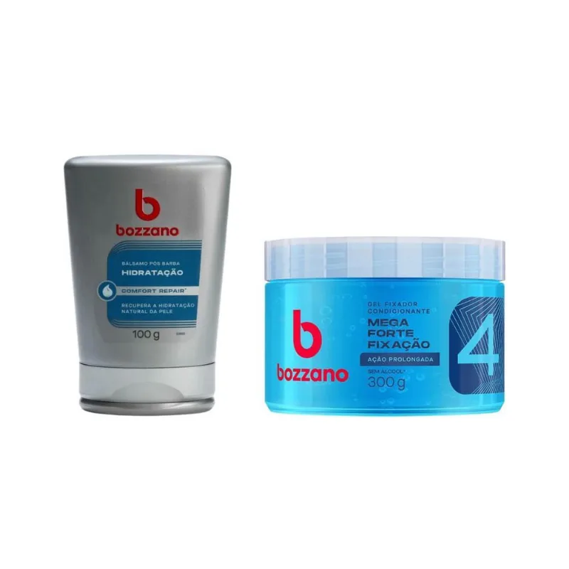 Kit Bozzano Gel Fixador Azul + Gel Pos Barba Hidratação