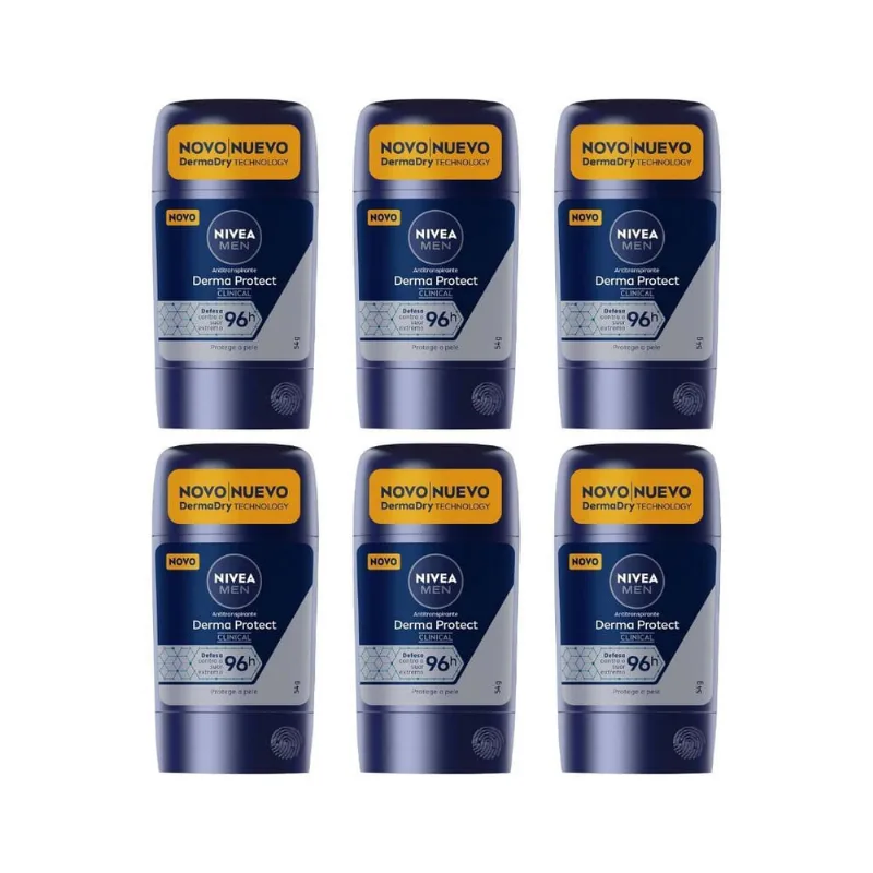 Desodorante Gel Derma Protect 54g 6un Nivea Masculino 48h Pele Sensível Desodorante Nivea Clinical Gel 54G Men Derma Protect - 6Un