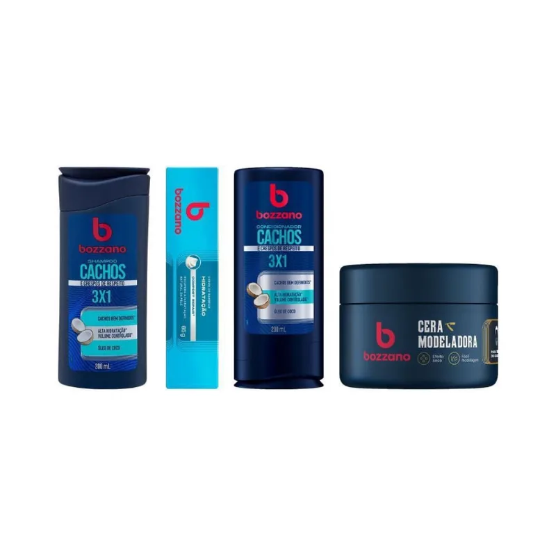 Kit Bozzano Shamp + Cond Cachos + Creme Barbear Hidratação + Cera