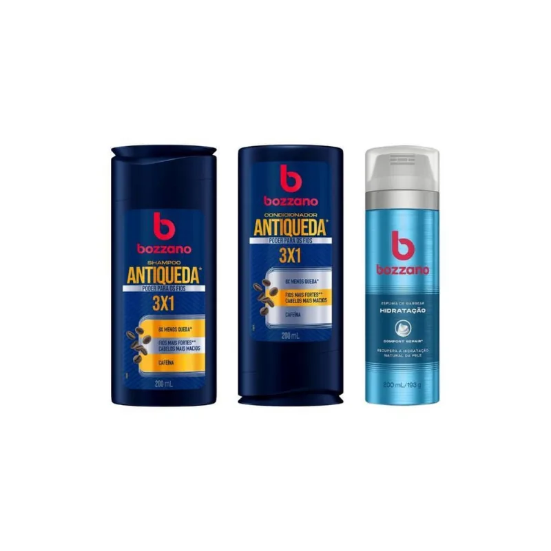 Kit Bozzano Shamp + Cond Antiqueda + Espuma Barbear Hidratação