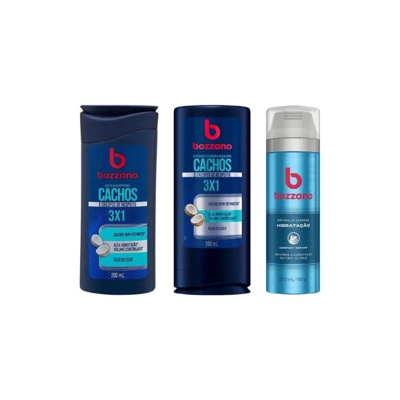 Kit Bozzano Shamp + Cond Cachos + Espuma Barbear Hidratação