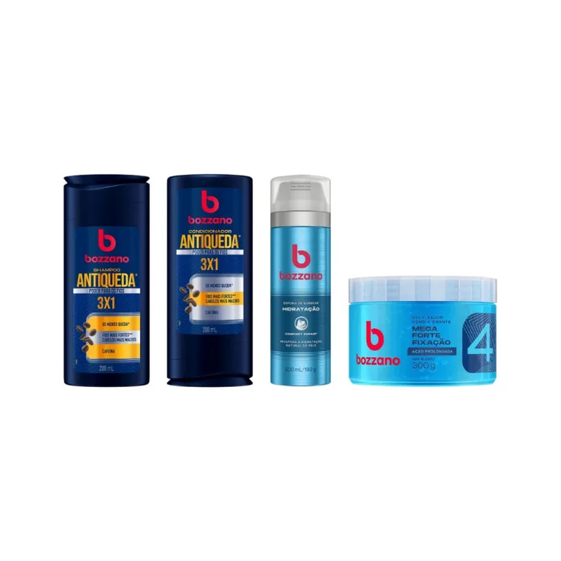 Kit Bozzano Shamp + Cond Antiq + Espuma Barb Hidrat + Gel Fix Azul