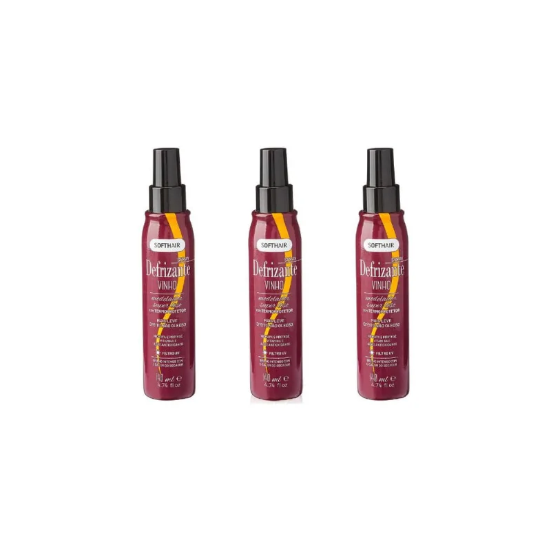 Defrizante Soft Hair 140ml Spray Vinho - Kit c/ 3un