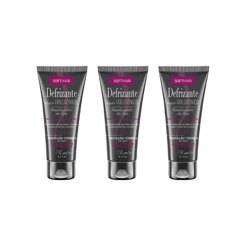 Defrizante Soft Hair 240ml Acido Hialuronico - Kit c/ 3un