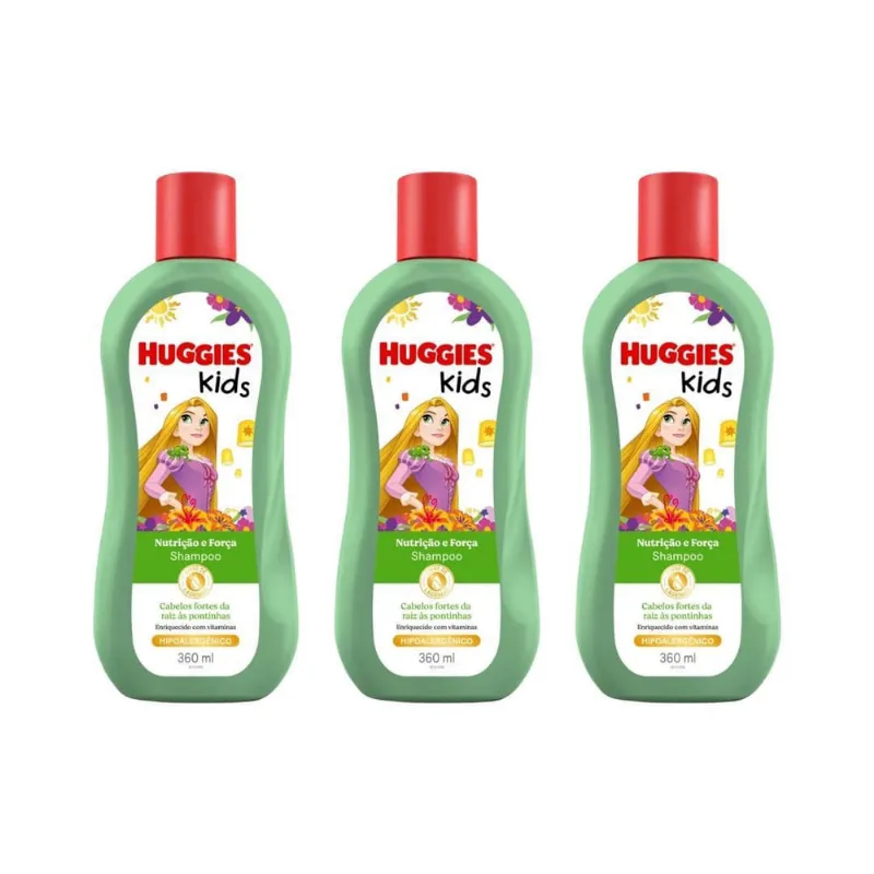 Shampoo Huggies 360Ml Kids Nutriçao E Força - Kit C/3Un