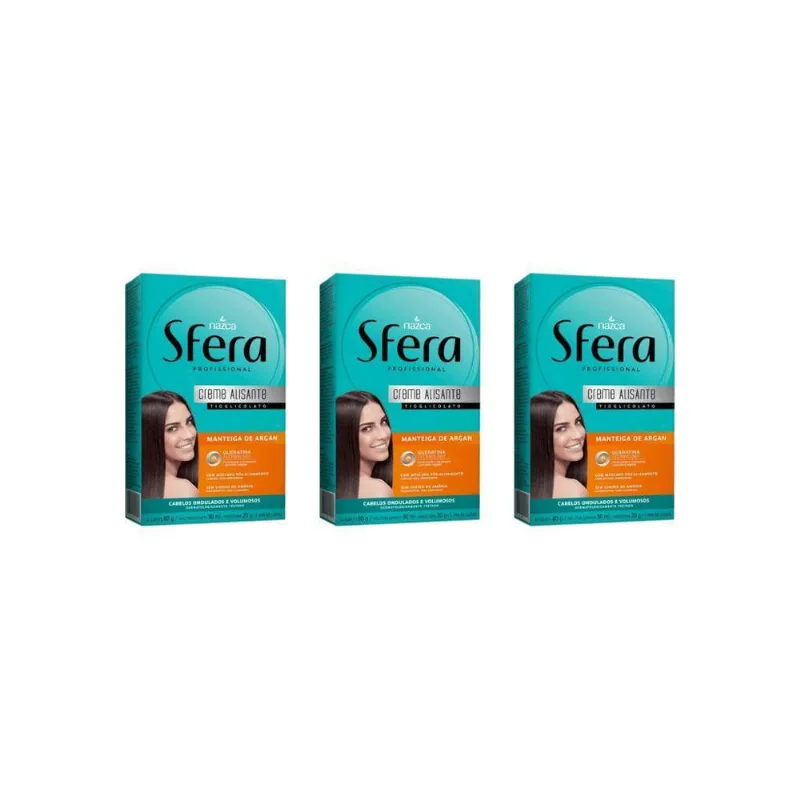 Alisante Alisamento Duradouro Kit 3x80g Sfera Argan e Queratina para Cabelos Ondulados Alisante Sfera 80G Argan/Queratina - Kit C/3Un