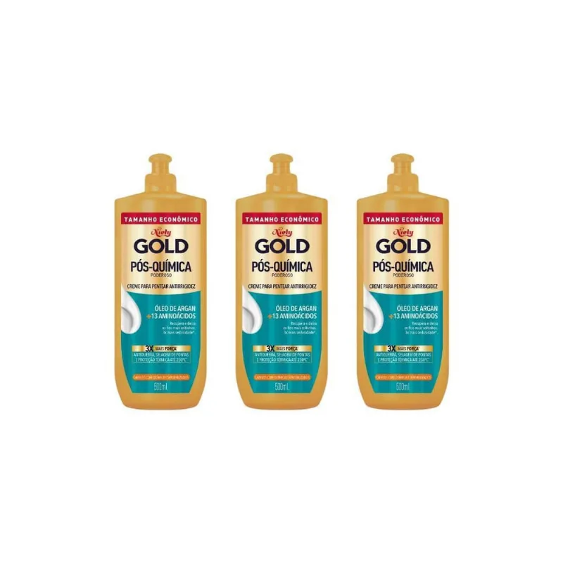 Creme Para Pentear Niely Gold 500Ml Pos-Quimica-Kit C/3Un