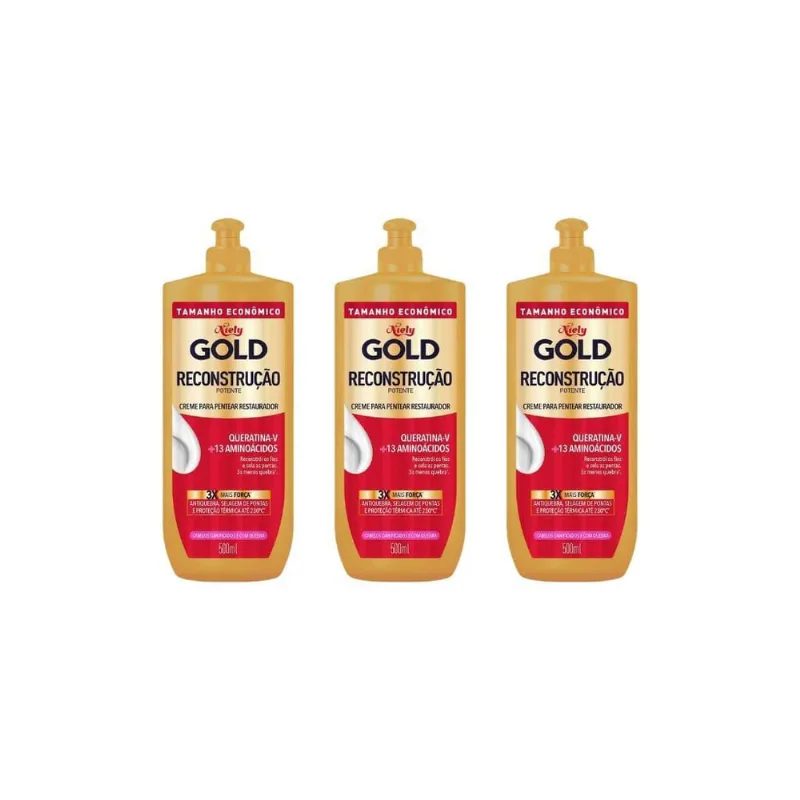 Creme Para Pentear Niely Gold 500Ml Reconstruçao-Kit C/3Un