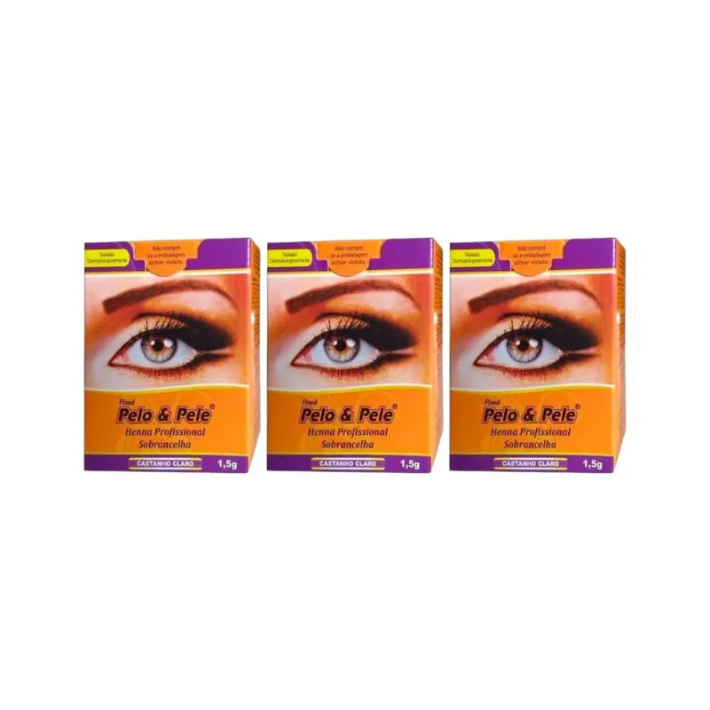 Henna Para Sobrancelhas Pelo e Pele 1.5g Castanho Claro-3un