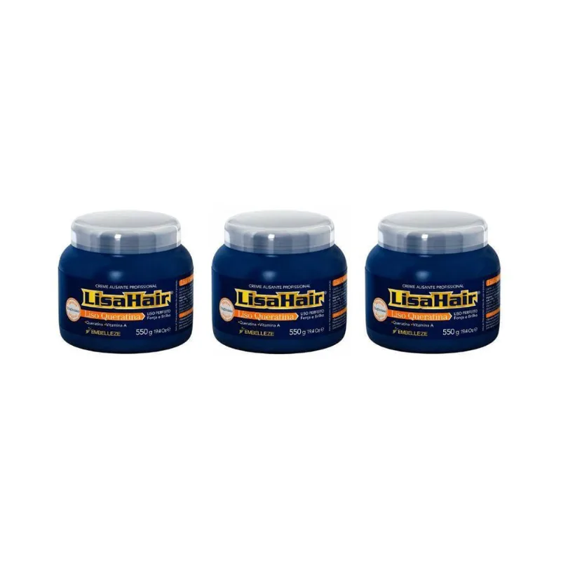 Creme Alisante Lisahair Liso Queratina 550G - Kit Com 3Un