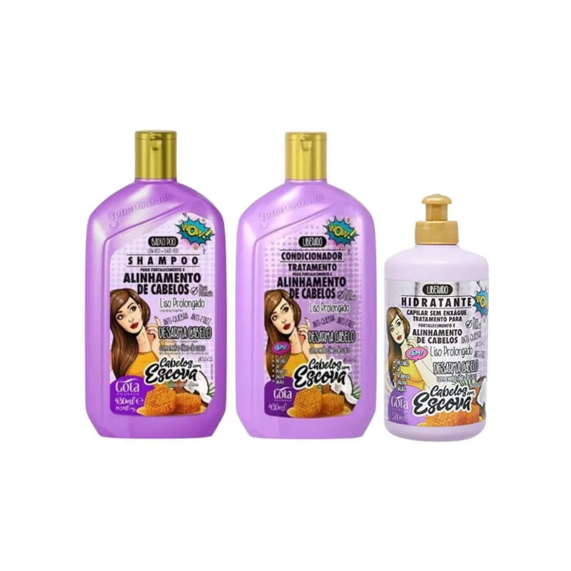 Kit Sh + Cond + Creme de Pentear Gota Dourada Fortalecim Escova
