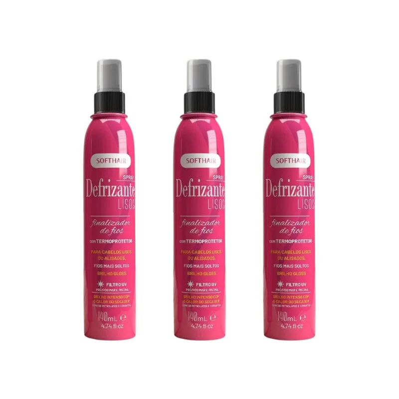 Defrizante Soft hair 140ml Spray Lisos - Kit c/ 3un