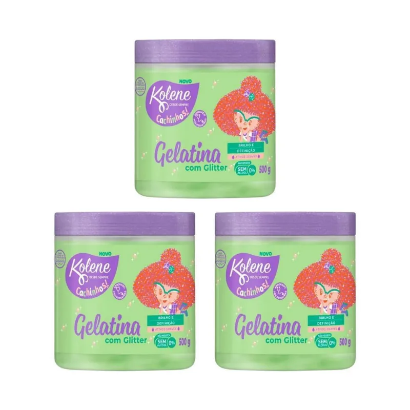 Gelatina Kolene 500G Cachinhos Glitter - Kit Com 3Un
