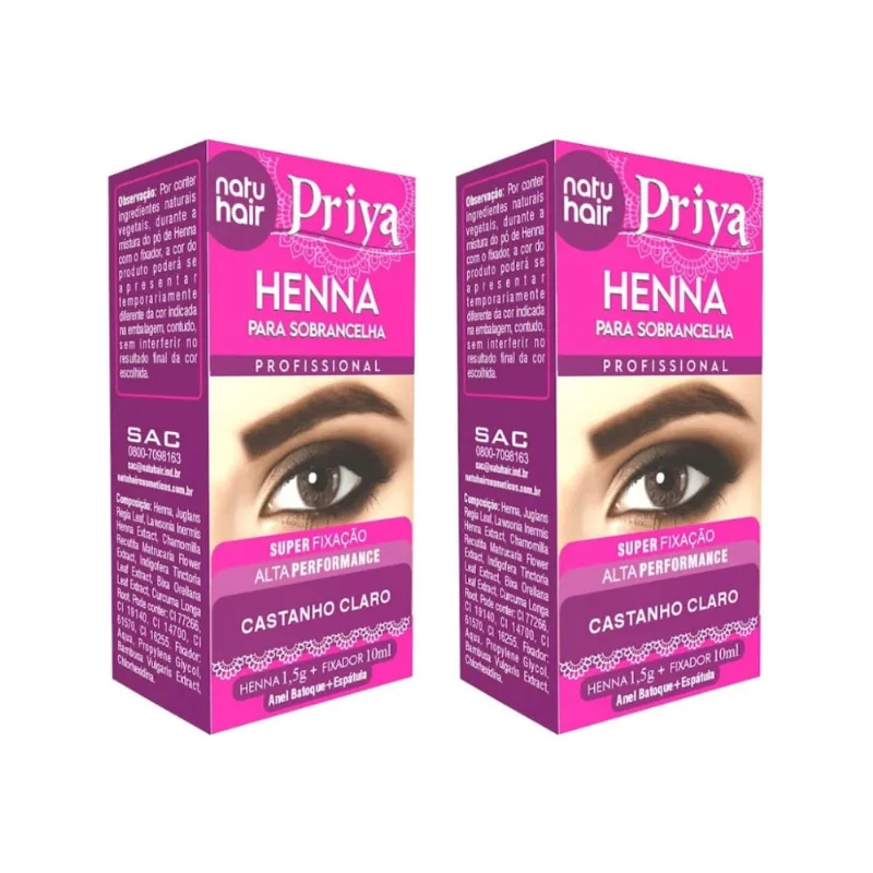 Henna Sobrancelhas Priya Natuhair 1,5g Castanho Claro - 2un
