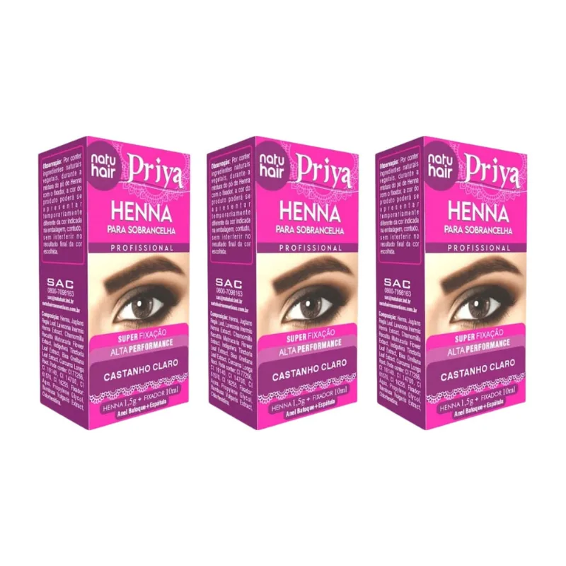 Henna Sobrancelhas Priya Natuhair 1,5g Castanho Claro - 3un