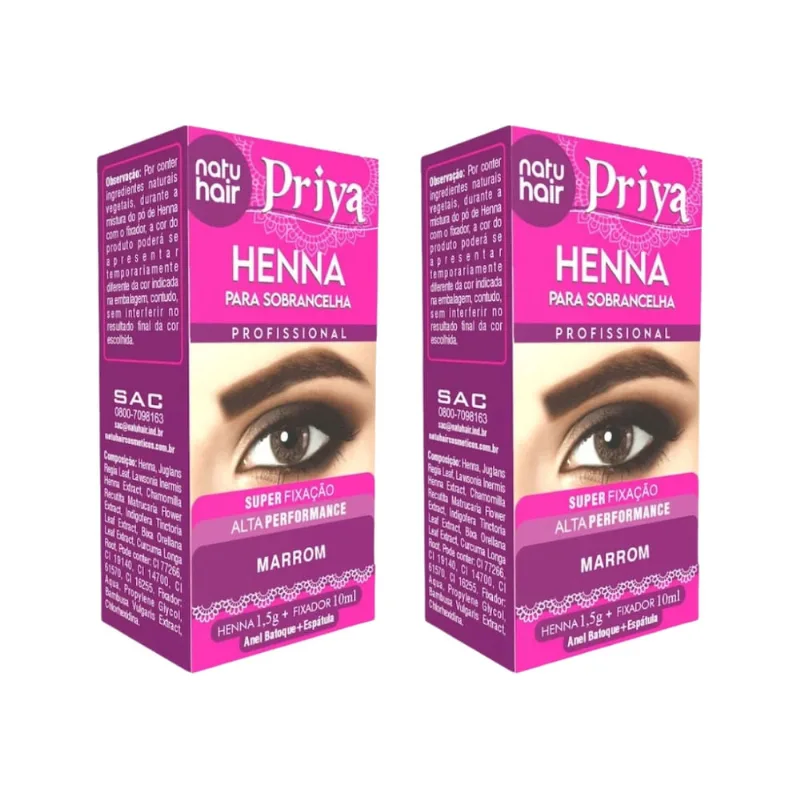 Henna Sobrancelhas Priya Natuhair 1,5g Marrom - Kit c/ 2un
