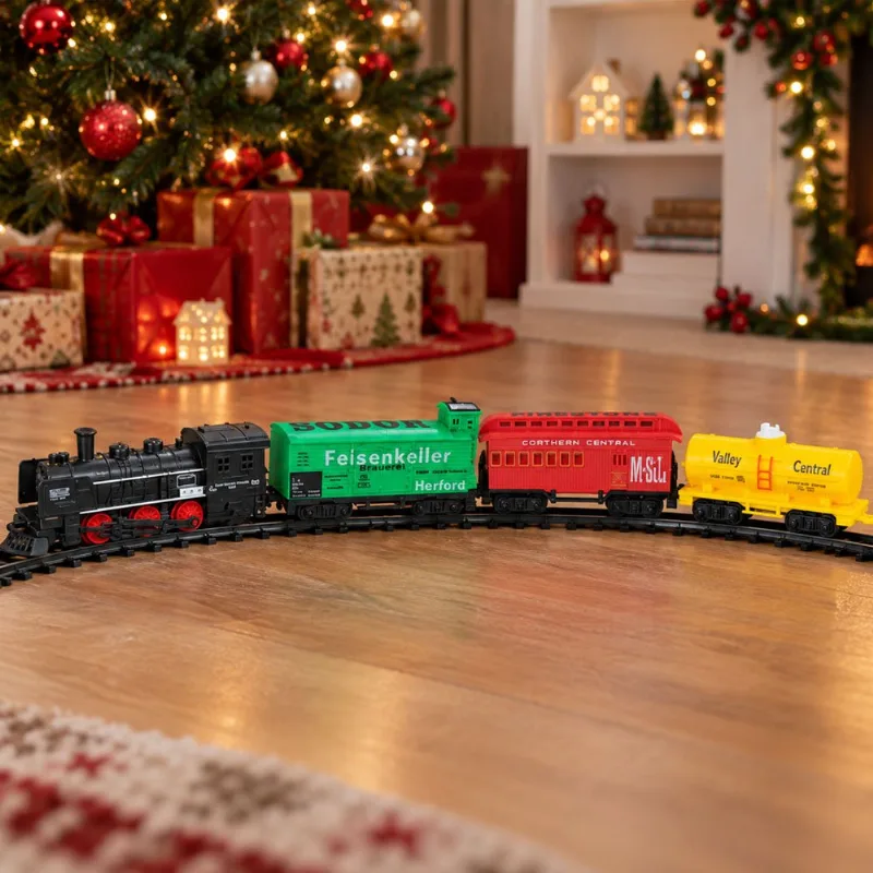 Trem Locomotiva Decoração Natal Trilho Elétrico 18pçs 104cm