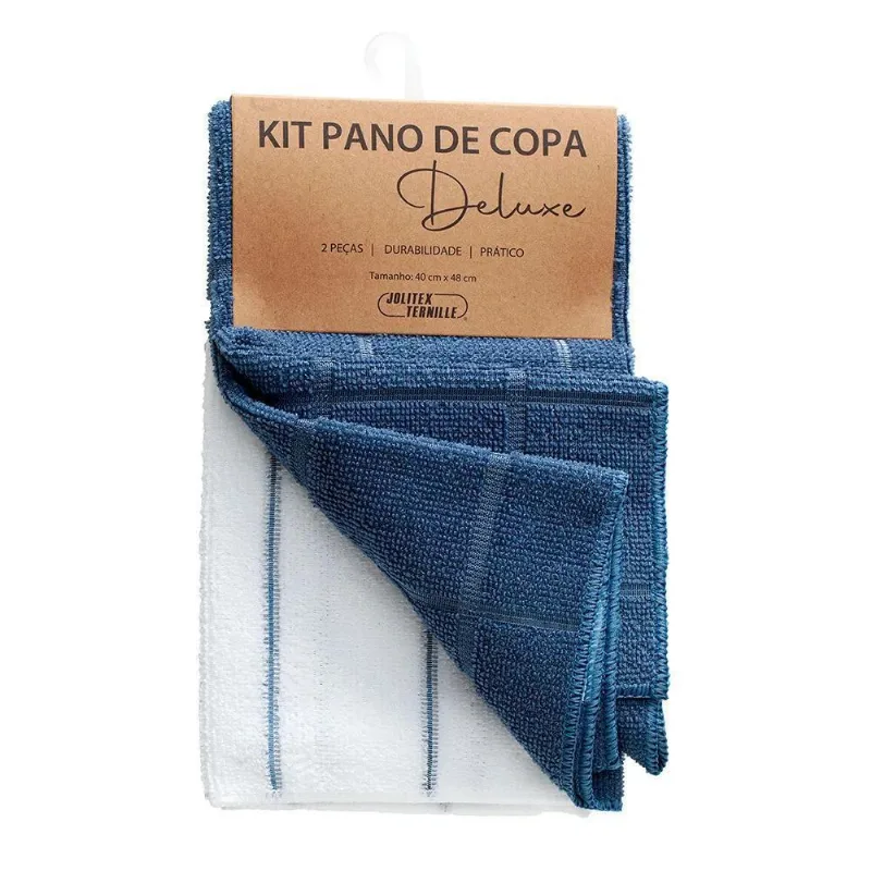 Kit 2 Peças Pano De Copa Deluxe - Jolitex Azul - Jolitex