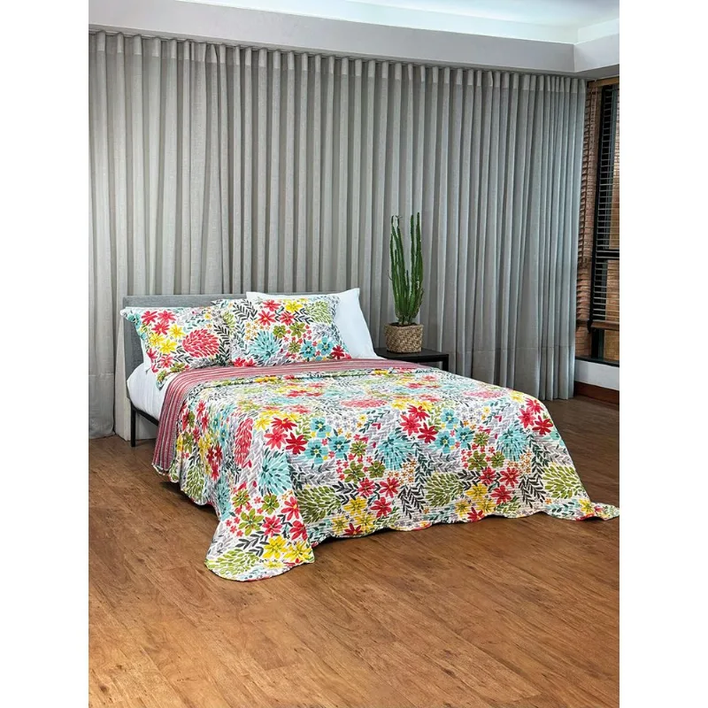 Cobreleito Dupla Face Casal Estampado- 2,20m X 2,40m - 3 Peças