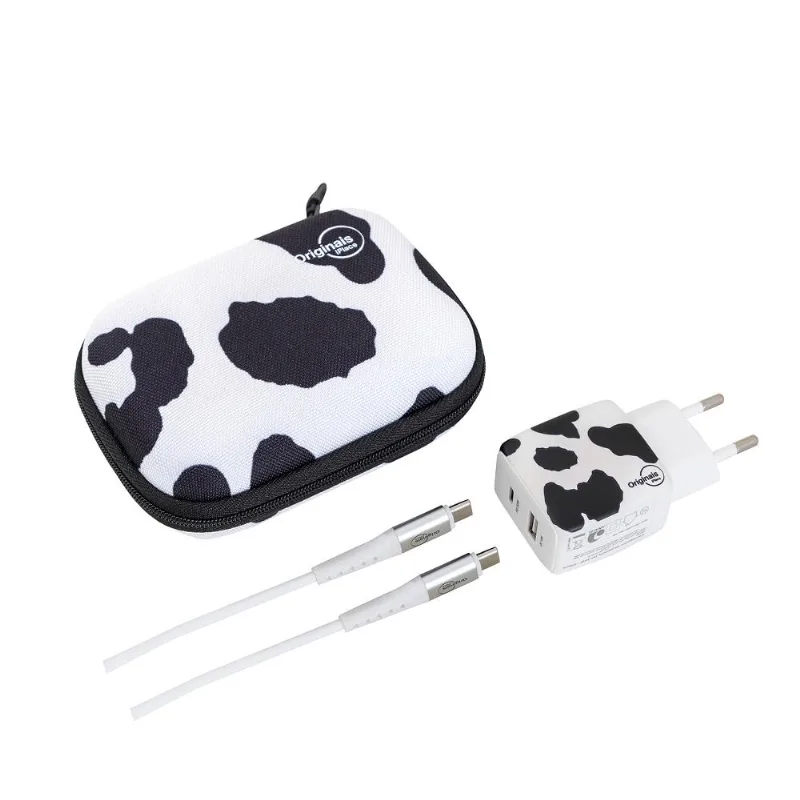 Kit Viagem Cow Animal Print Usb-c 30w Originais Iplace Com Carregador E Cabo