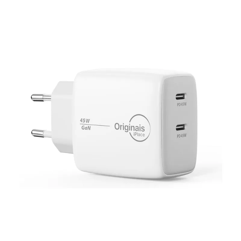 Carregador Gan 45W Originais Iplace Duas Portas Usb-c Power Delivery