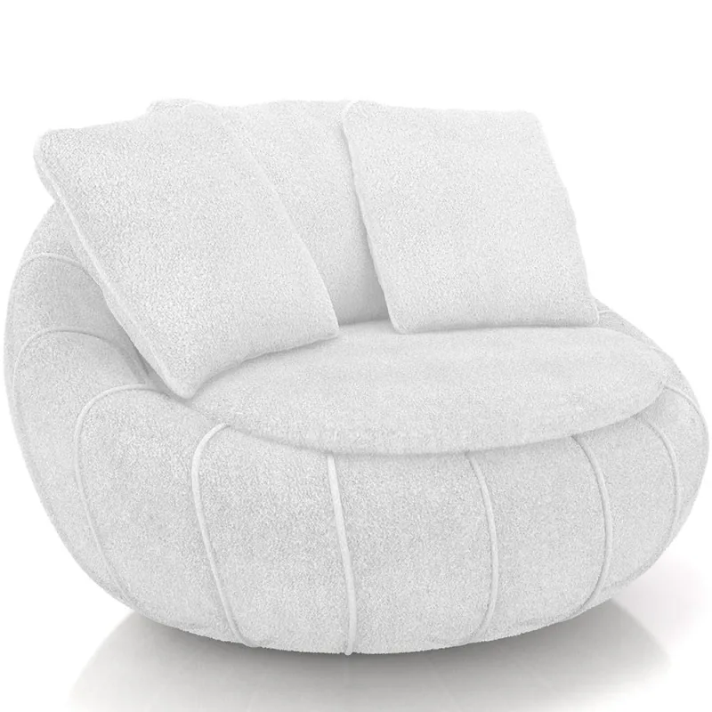 Poltrona Giratória Para Sala de Estar Decorativa Kira M03 Bouclê Branco - Lyam Decor - Lyam Decor - Móveis