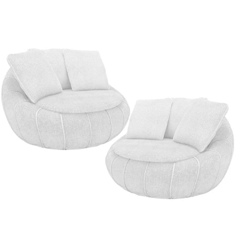 Kit 02 Poltronas Giratórias Para Sala de Estar Kira M03 Bouclê Branco - Lyam Decor - Lyam Decor - Móveis