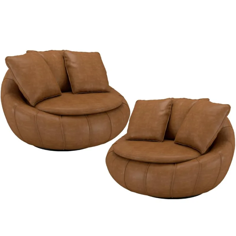 Kit 02 Poltronas Giratórias Para Sala de Estar Kira M03 Couríssimo Whisky - Lyam Decor - Lyam Decor - Móveis