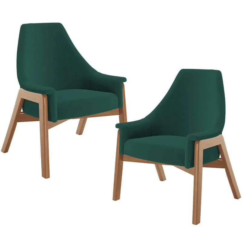 Kit 02 Poltronas Decorativa Para Sala de Estar Sakura L02 Bouclê Verde - Lyam Decor - Lyam Decor - Móveis