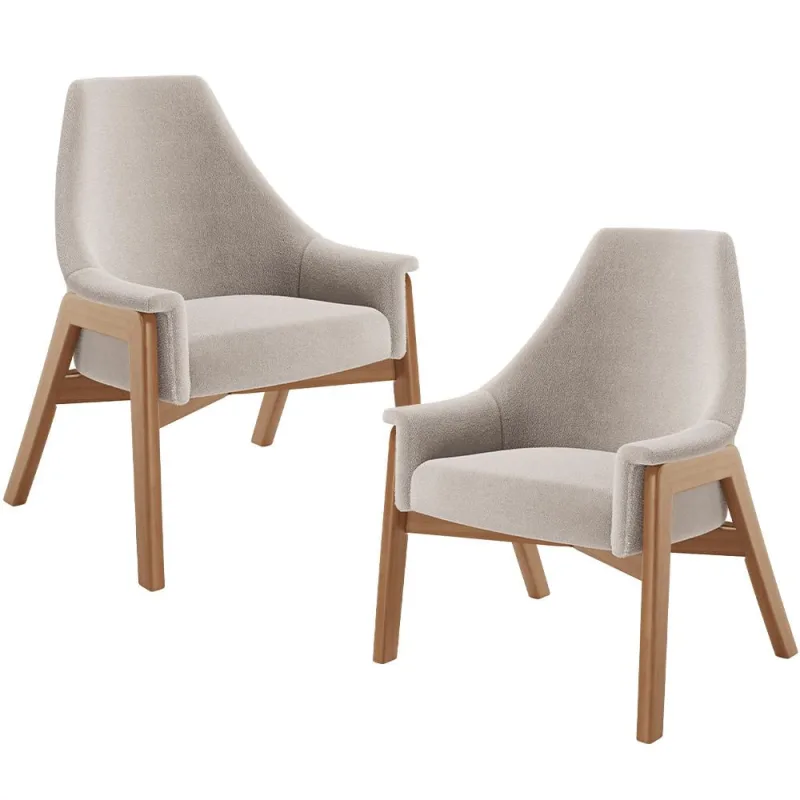 Kit 02 Poltronas Decorativa Para Sala de Estar Sakura L02 Bouclê Creme - Lyam Decor - Lyam Decor - Móveis