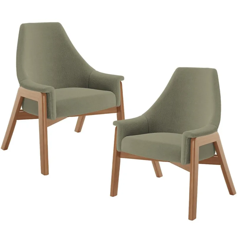 Kit 02 Poltronas Decorativa Para Sala de Estar Sakura L02 Bouclê Oliva - Lyam Decor - Lyam Decor - Móveis