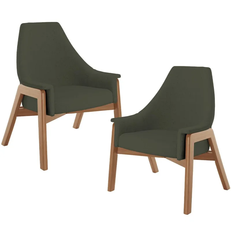 Kit 02 Poltronas Decorativa Para Sala de Estar Sakura L02 Linho Verde Musgo - Lyam Decor - Lyam Decor - Móveis