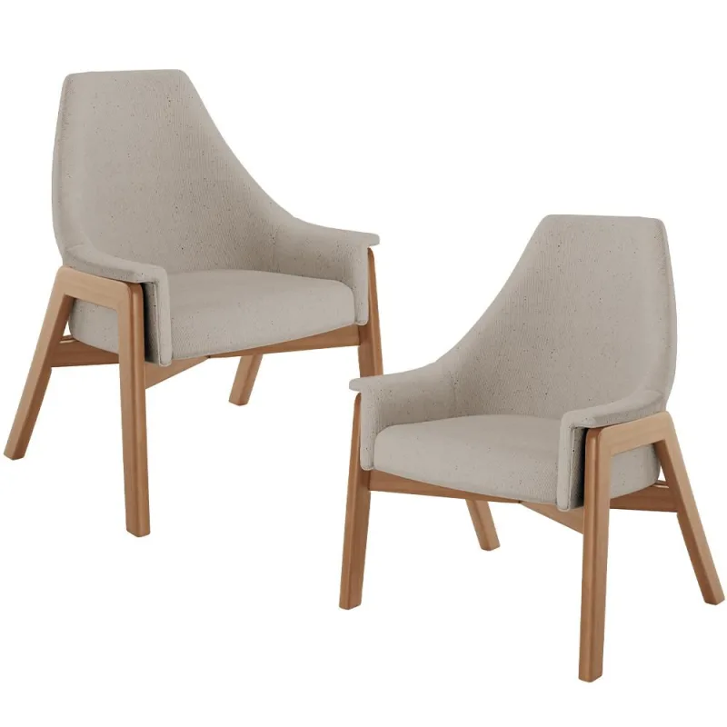 Kit 02 Poltronas Decorativa Para Sala de Estar Sakura L02 Linho Bege - Lyam Decor - Lyam Decor - Móveis